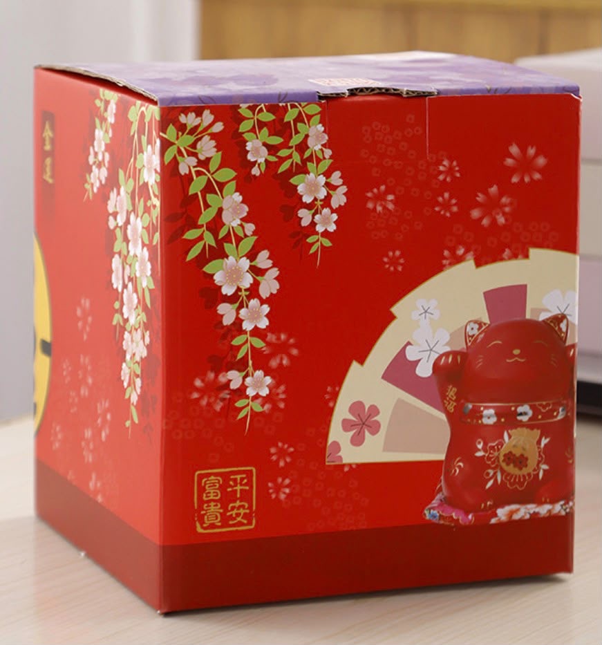 Lucky Happiness Cat Ceramic Tea Canister — Pink